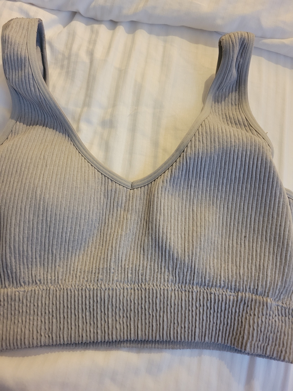 aerie Ribbed V-Neck Wireless Bralette - Light Gray /Active Wear.